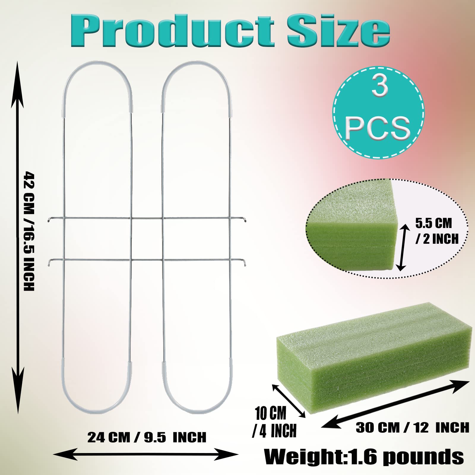 GRPFS 3 Pieces Galvanized Gravestone Saddle 16.5 x 12 Inch Wire Rustproof Headstone Flower Saddle with Foam Blocks…