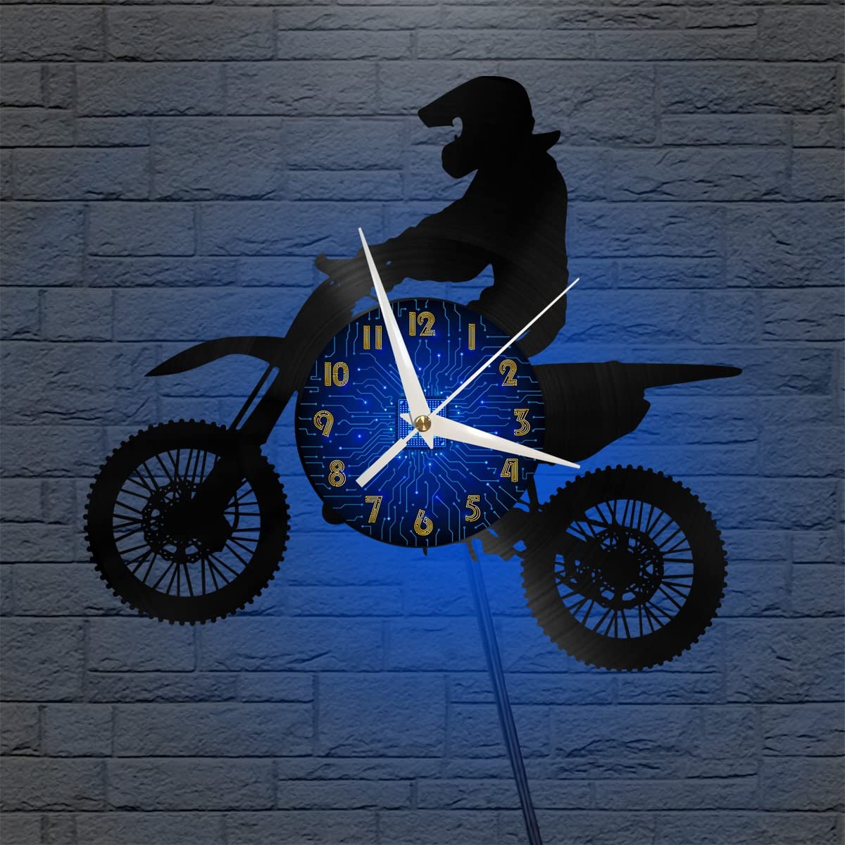 Horloge murale en vinyle pour moto YH avec lumière LED pour décoration intérieure