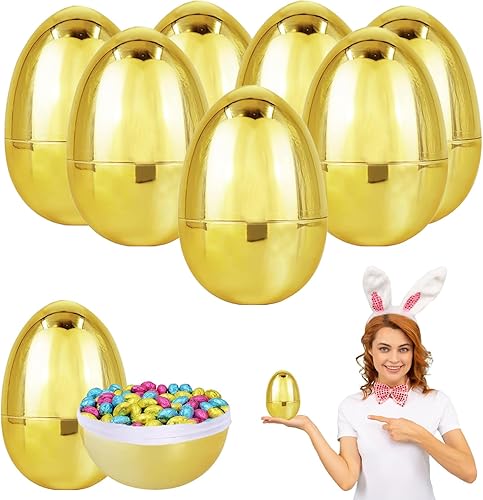 Chochkees Huevos de Pascua dorados gigantes, oro metálico, premio de cesta de regalo, huevos con bisagras, 6 pulgadas (paquete de 12)