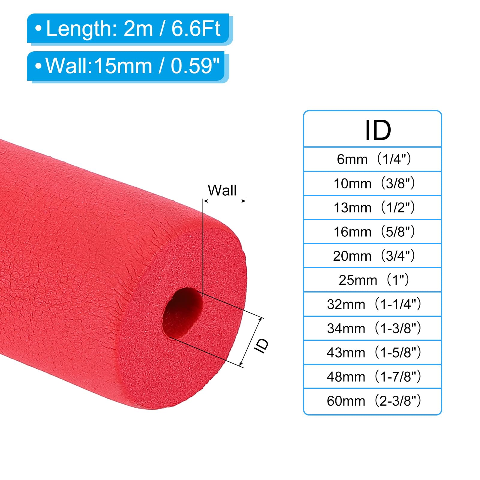 PATIKIL 3/8" (10mm) ID x 6.6Ft x 0.59" Pipe Insulation - Image 2