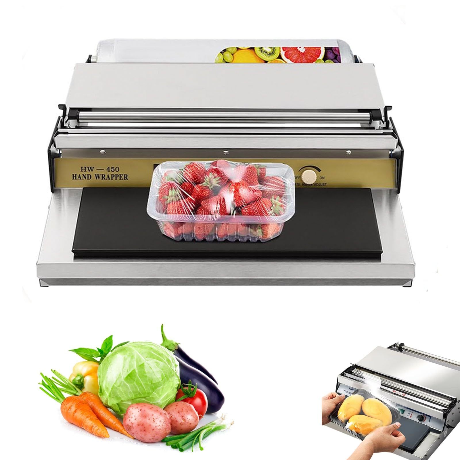 asdchZen Hand Wrapping Machine For Food Packaging, Commercial Cling Film Sealer And Cutter For Fresh Keeping