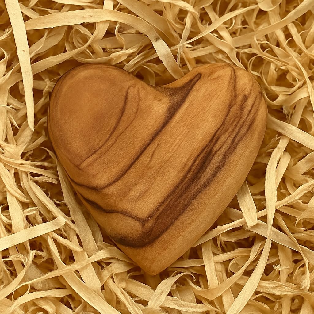 Zuluf Olive Wood Heart Wooden Carved Heart Wedding Gift Valentine Day Gift Made in Bethlehem with Certificate 1.7 x 1.5 Inch - Image 6