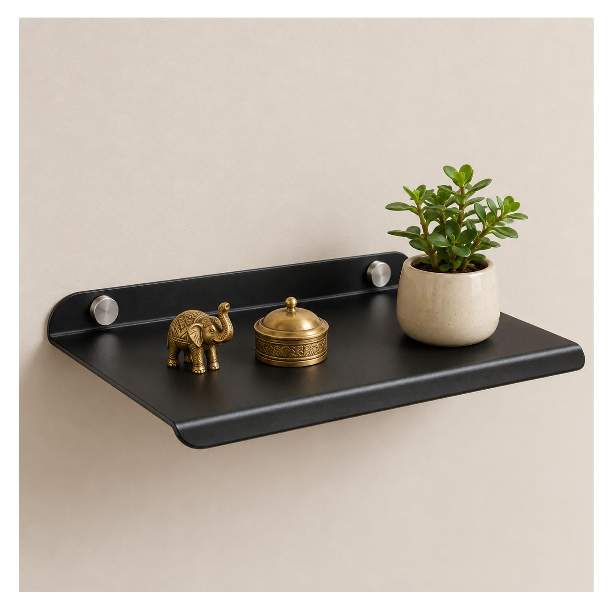 OrganizeMee Metal Small Wall Mounted Shelves,Bluetooth Speaker,Wi-Fi Camera Stand Corner Floating Shelf for Living Room & Bedroom,Home Decor Items Plant Pot mounting Racks, Speaker Stand(Black)