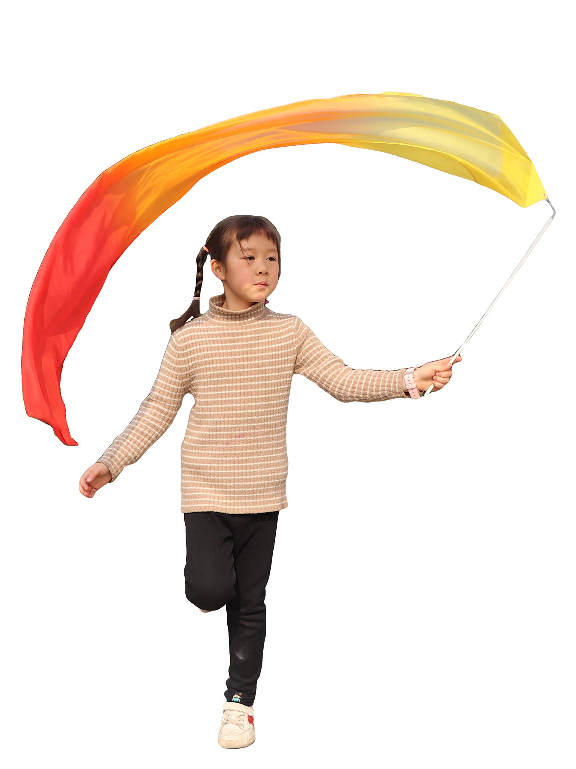 Youth Silk Ribbon Dancer Wand, Church Worship & Praise Adoration Dance Flag Banner, Juggling Play Silk Streamer with Rods.