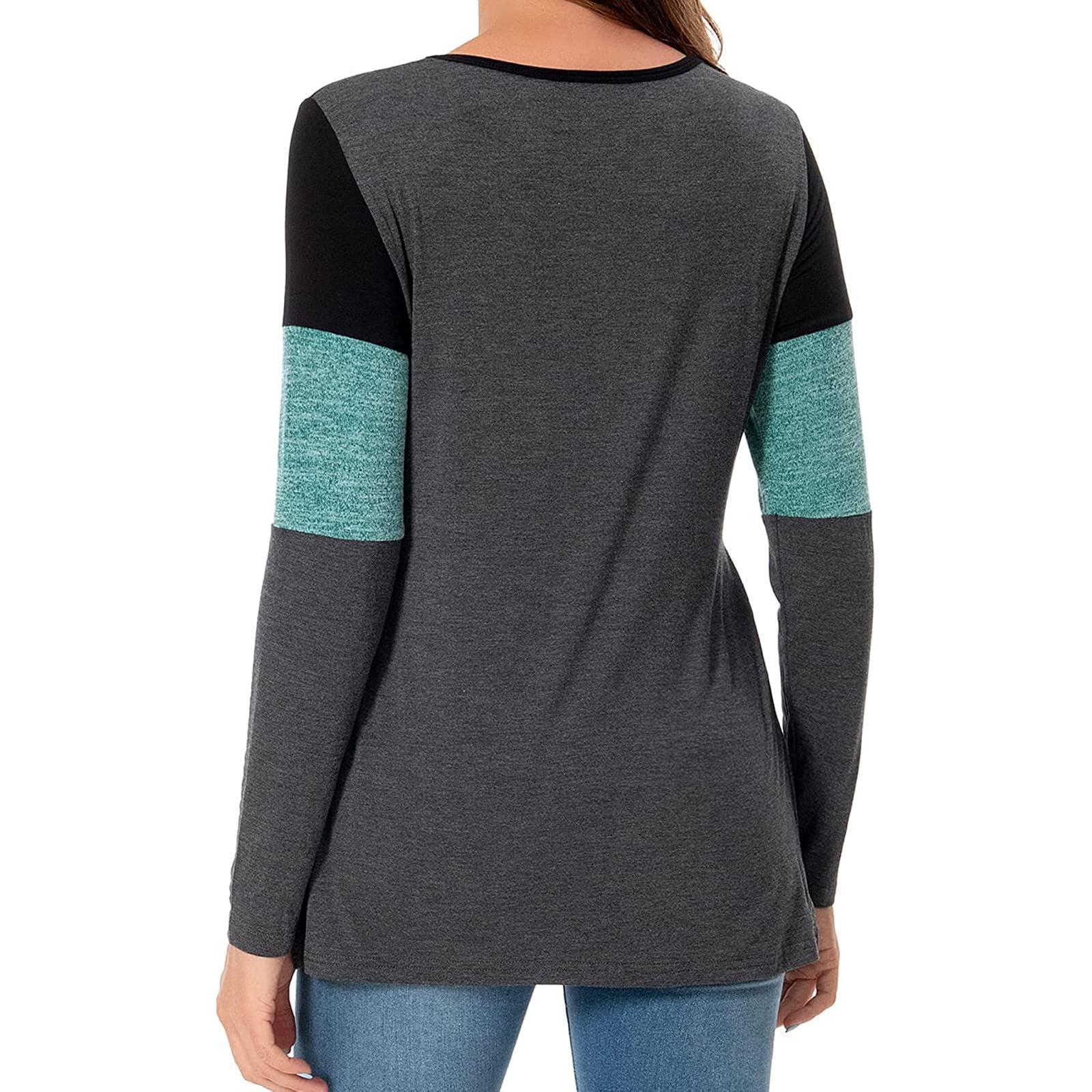 Umstandsmode Damen Langarm Rundhalsausschnitt Farbblock Stilloberteil T-Shirt Stillen Schwangerschaftskleidung Bequem Dehnbar Basic Paket