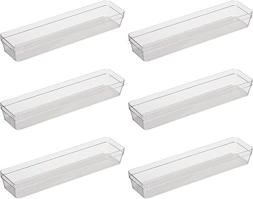 Oggi Organizador de cajones transparente, 3 x 12.5 pulgadas (juego de 6), ideal para organizar cajones de cocina, oficina, escritorio, cubiertos,