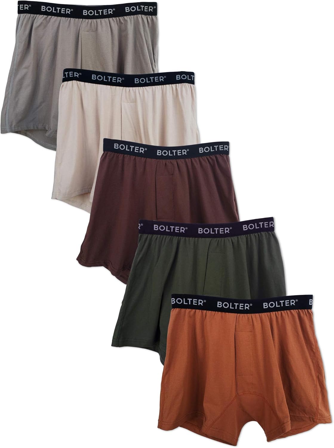Bolter Mens 5-Pack Cotton Stretch Boxers Shorts Small Earth
