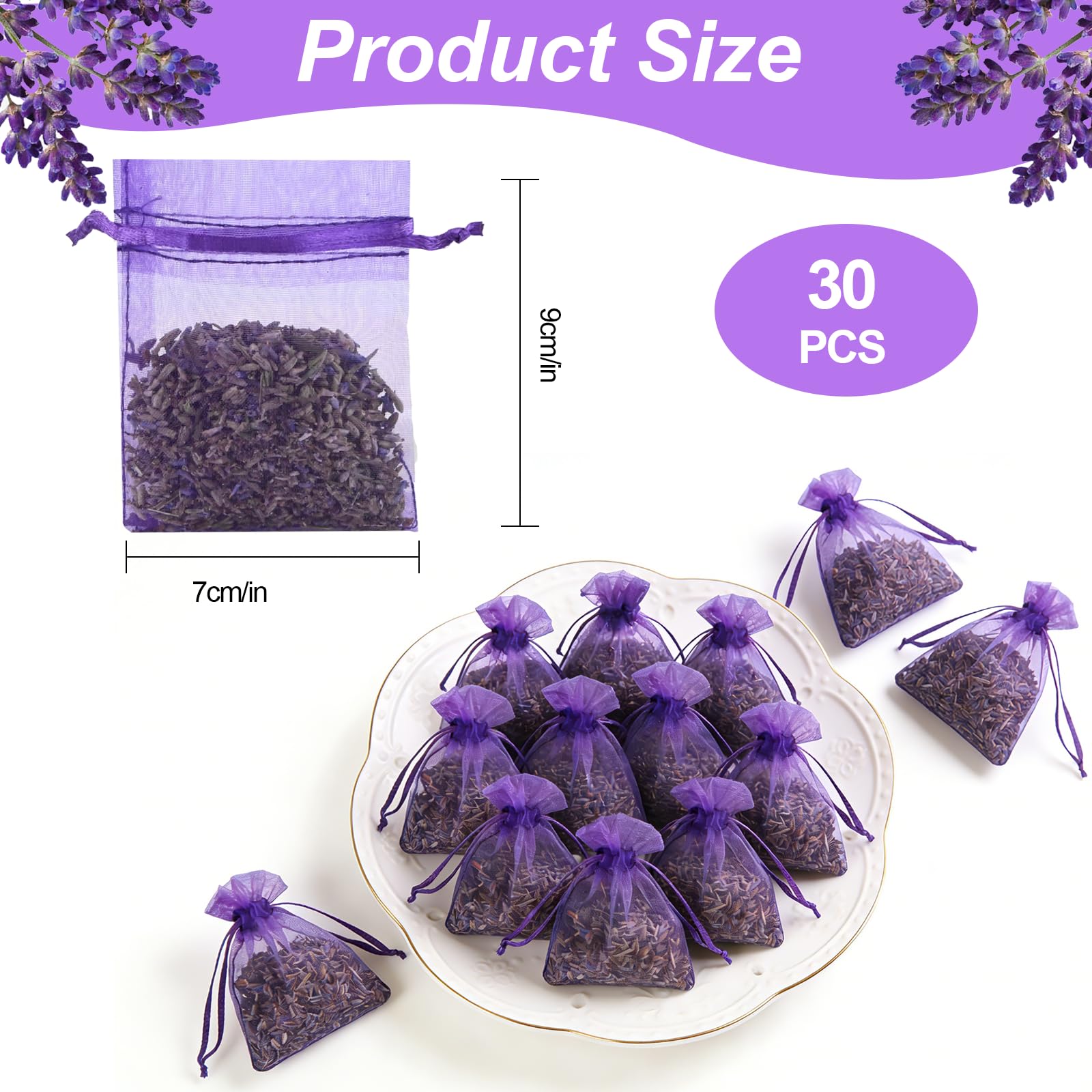 Sachets de Lavande 30 pièces, Anti Mites Textiles & Anti Mites Vêtements – Lavande Séchée Qualité Théière, Déodorisant Naturel Maison & Parfum d'Intérieur, Parfum d'Auto Anti Humidité (Cadeau Pourri)