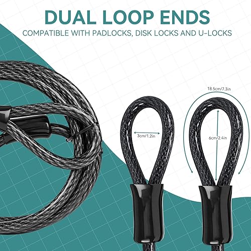 Miniatura 7 de Cable de seguridad resistente, cable de seguridad comercial con bucles, cable de bloqueo para remolques, equipos de patio al aire libre, cerraduras