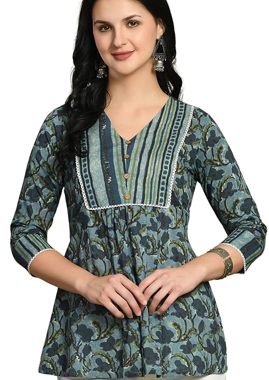 feranoid Vneck Flared Kurta for Women – Blue 3