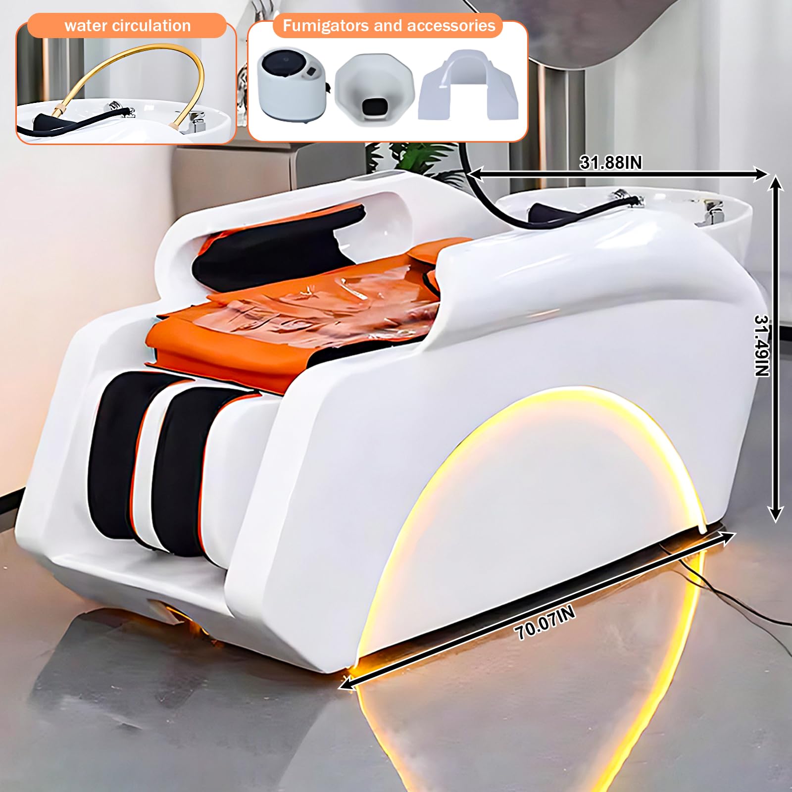 Lettino per shampoo con massaggio, bianco, per salone di bellezza Head Spa