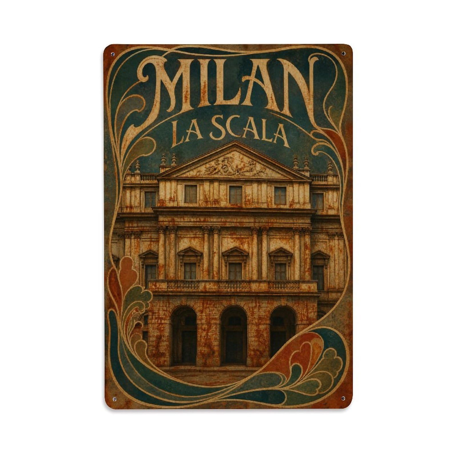 Huiyhb 8X12inch(20X30cm) Vintage Travel Milan La Scala Opera House Italy Metal Tin Sign