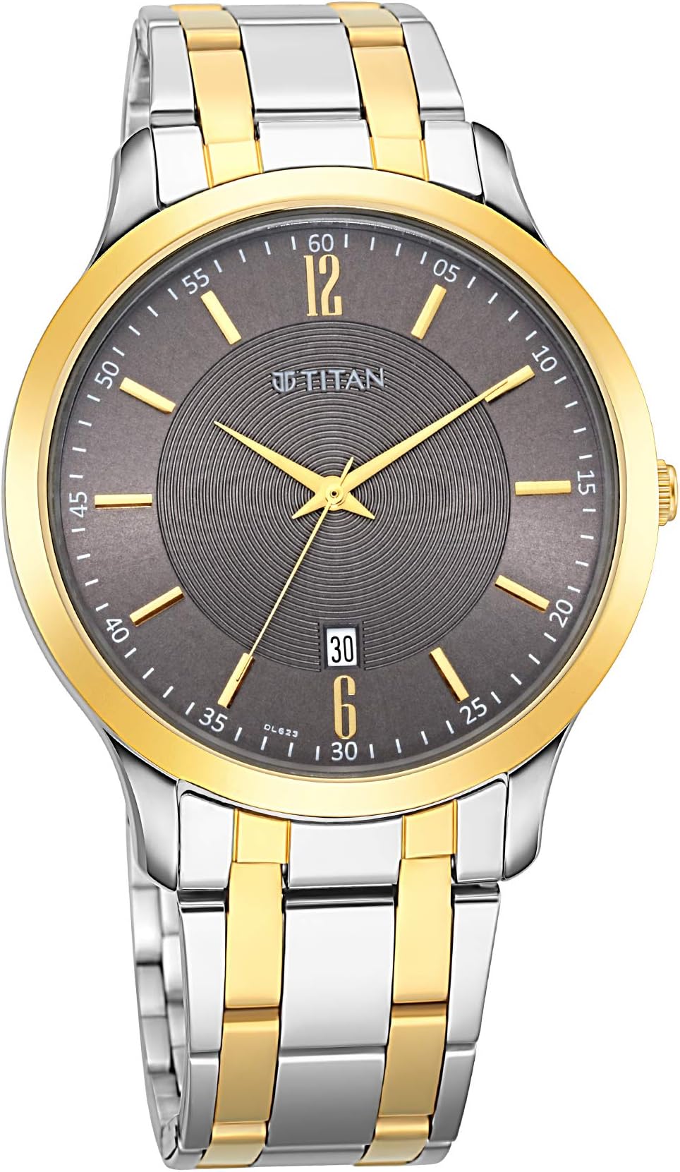 Titan Quartz Analog With Date Anthracite Dial Two Toned Gold & Silver Metal Strap Watch for Men - NT1825BM01