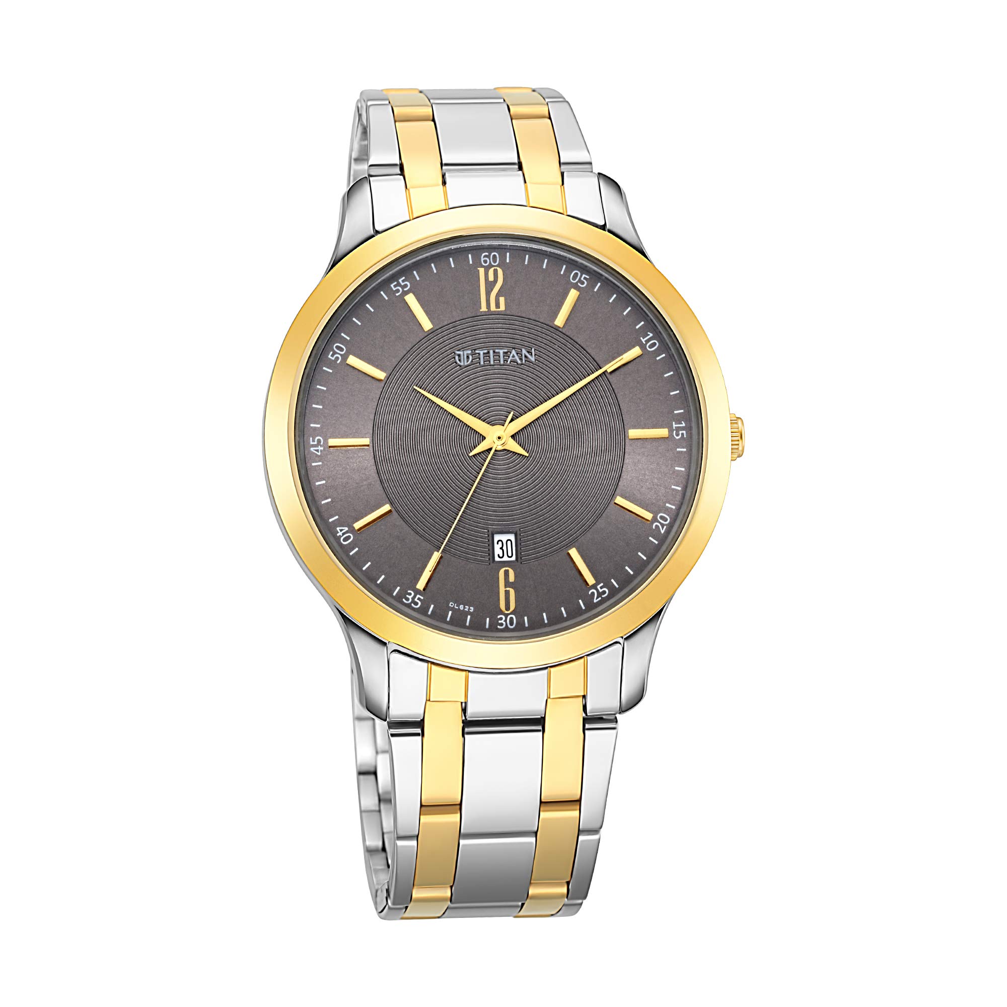 TitanTitan Quartz Analog with Date Anthracite Dial Two Toned Gold & Silver Metal Strap Watch for Men - NT1825BM01