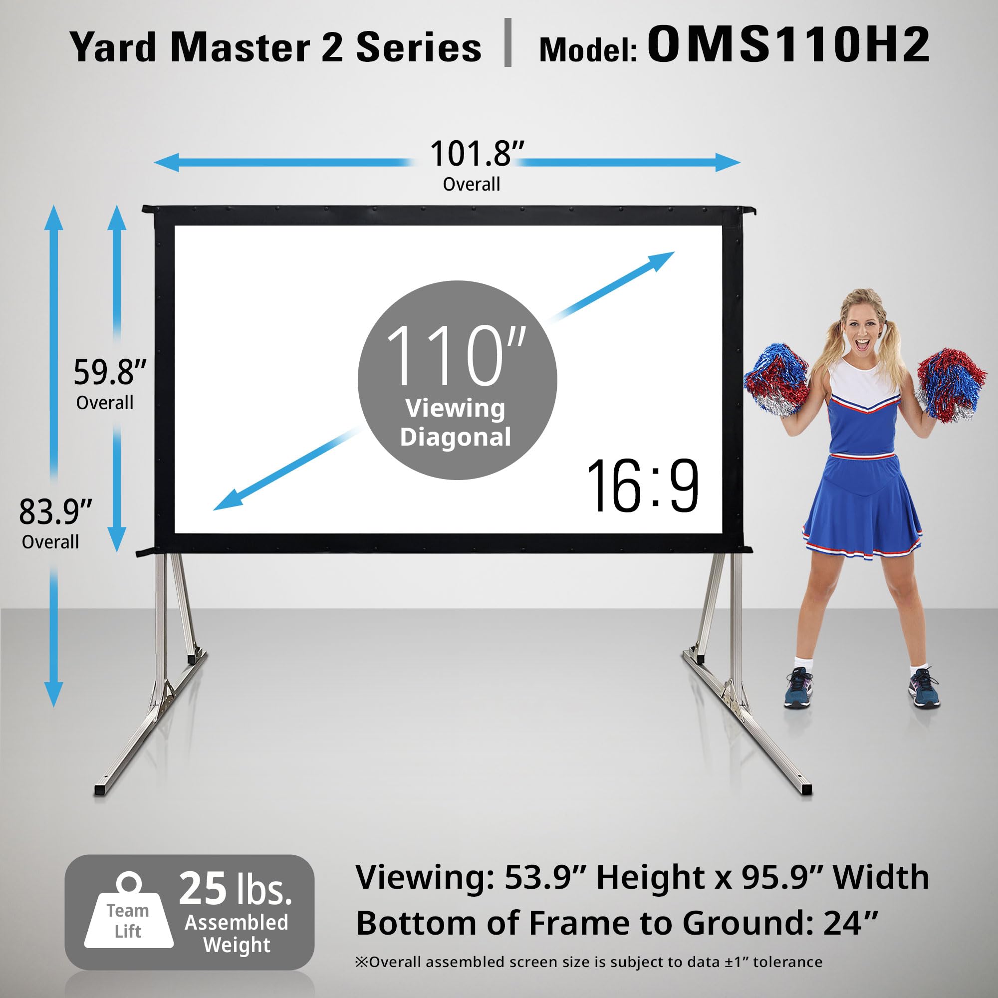 Elite Screens Yard Master 2, 110-INCH Outdoor Projector Screen with Stand 16:9, 8K 4K Ultra HD Fast Fold Portable Movie Screen Foldable Easy Snap On Cinema Theater, OMS110H2