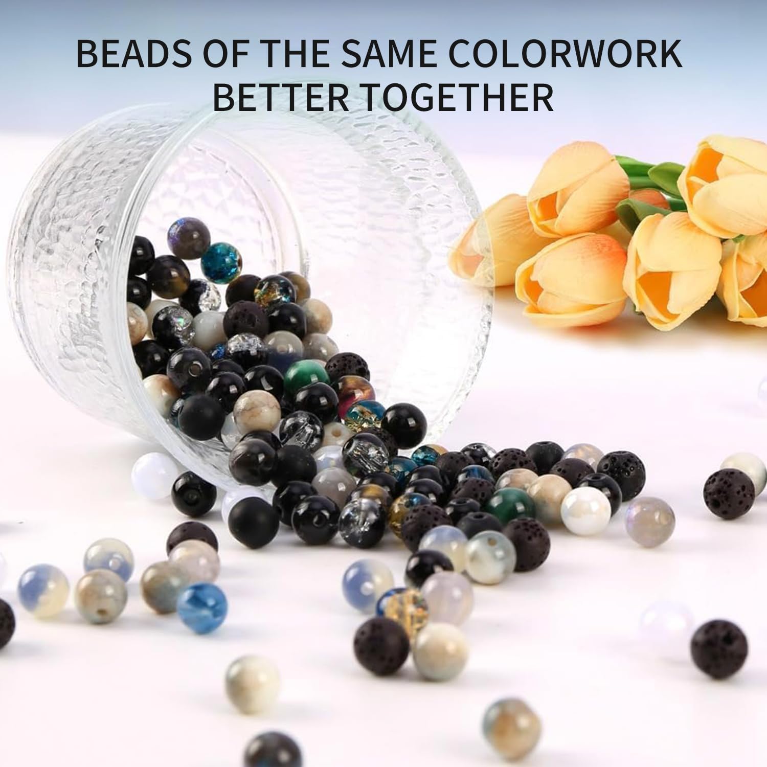 Luluvora 18 Colors 8mm Glass Beads for Jewelry Making Kit with 6 DIY Accessories - Bracelet Making Kit for Adults Women Includes Spacer/Lava/Stone Beads, Jewelry Supplies for Earrings & Necklaces - Image 6