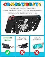 Vista 2 de Funda para interruptor de esqueleto de calavera 9 en 1 para Nintendo Switch y accesorios de almacenamiento, kit de agarre para pulgar+soporte