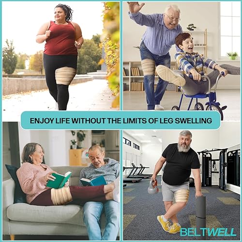 Miniatura 4 de Envoltura para muslos para piernas hinchadas, linfedema, venas varicosas, lipedema, edema, circulación, pesadez, poscirugía y coágulos de sangre,