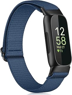 FINTIE Elastic Bands Compatible with Fitbit Inspire 3, Adjustable Stretchy Nylon Loop Band Breathable Replacement Strap Accessory Wristband, Navy