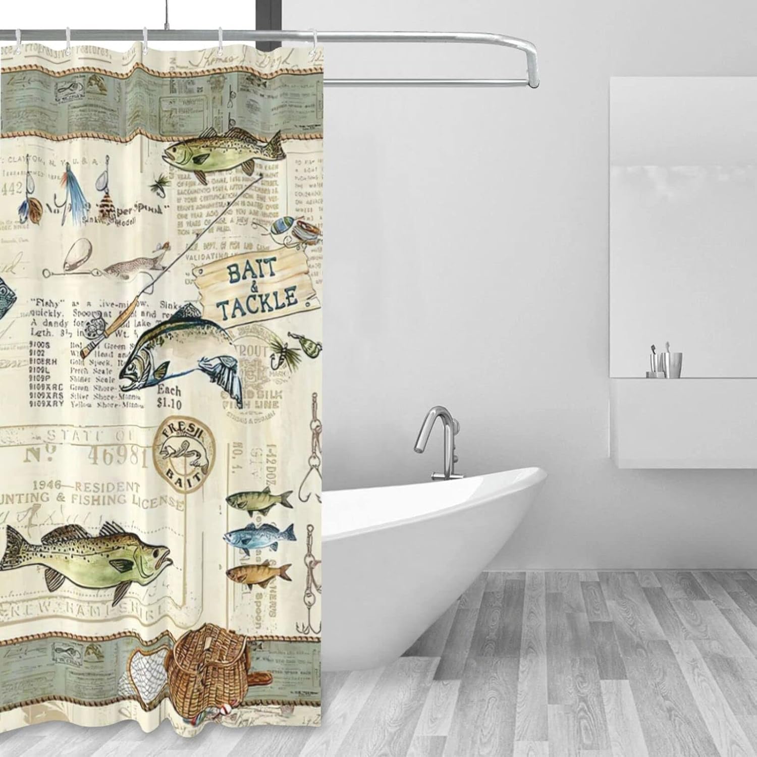 Farmhouse Fishing Shower Curtain Cabin Fish Bathroom Shower Curtains Farmhouse Country Rustic Shower Curtain Waterproof Polyester Fabric 72 x 72 Inch, Fishing B1