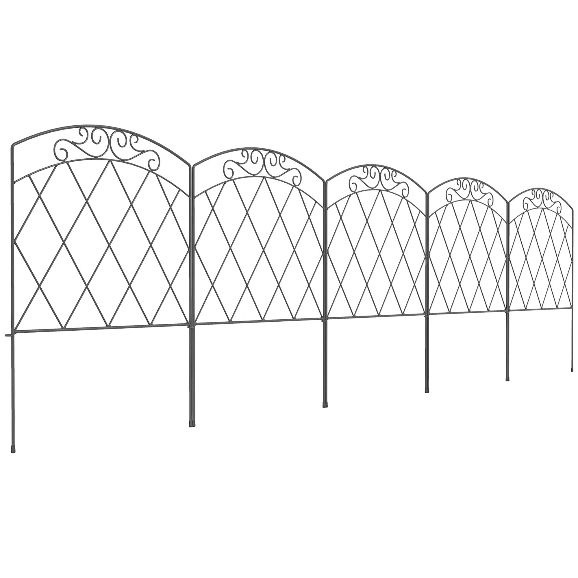 Outsunny Unisex Black 80 Cm X 3 M Outdoor Picket Fence Panels With Panels, Swirls,