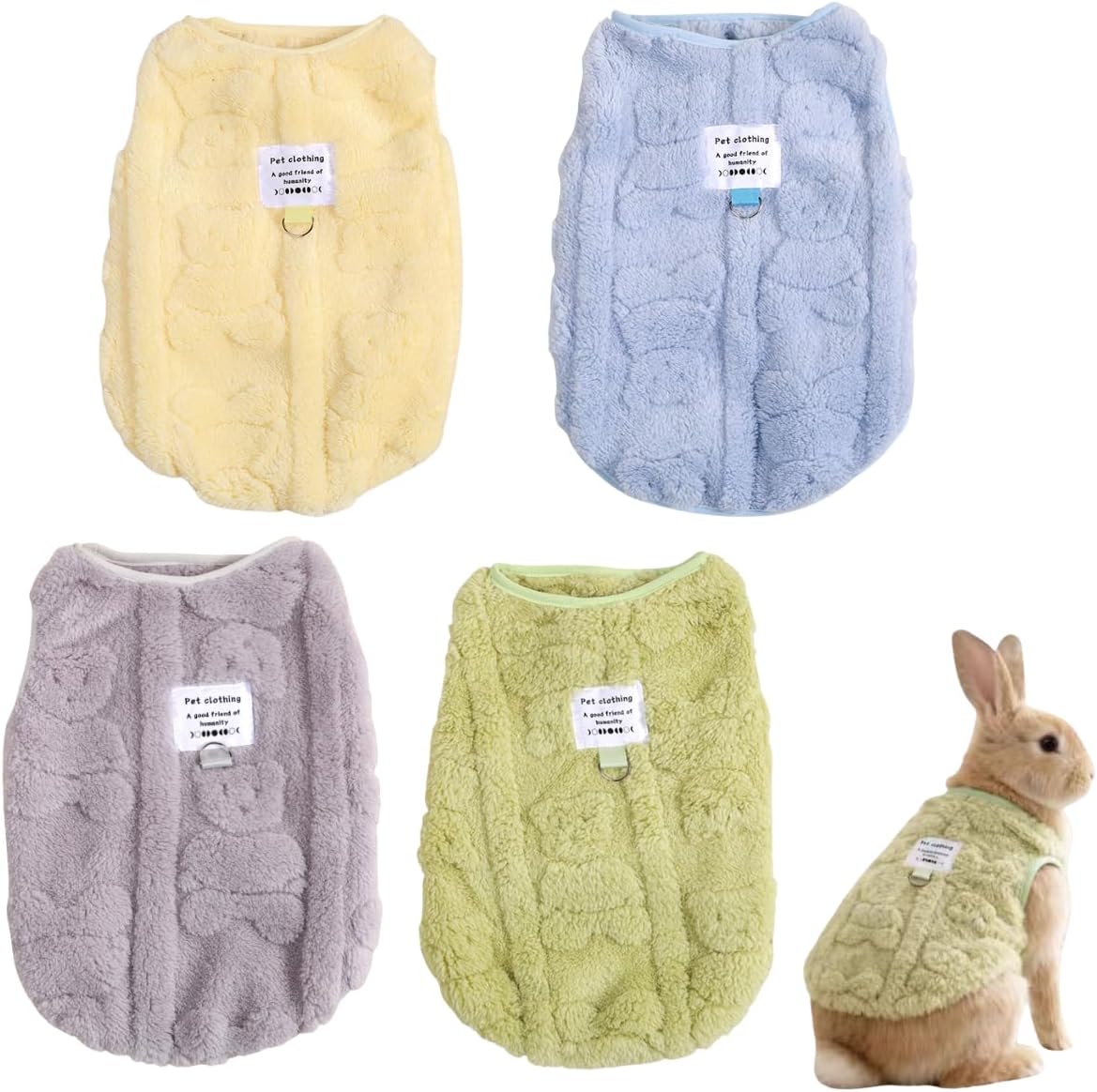 4PCS Rabbit Clothes Cute Warm Vest for Winter Plush Clothing Suitable for Rabbits, Ferrets, Guinea Pigs, Chinchillas, Kittens, and Puppies (Large)