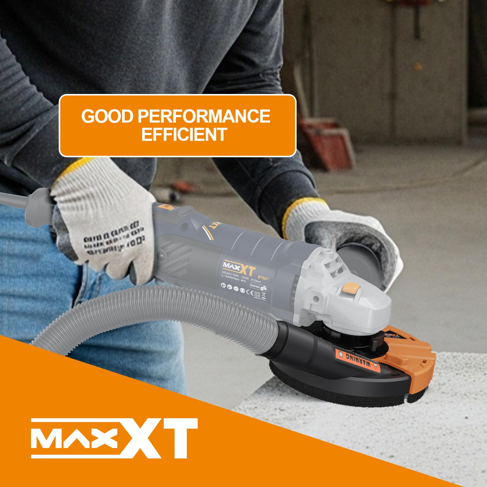 MAXXT Set di levigatura per calcestruzzo, cappa di aspirazione per smerigliatrice angolare, con 2 punte diamantate da 125 mm e adattatore M14