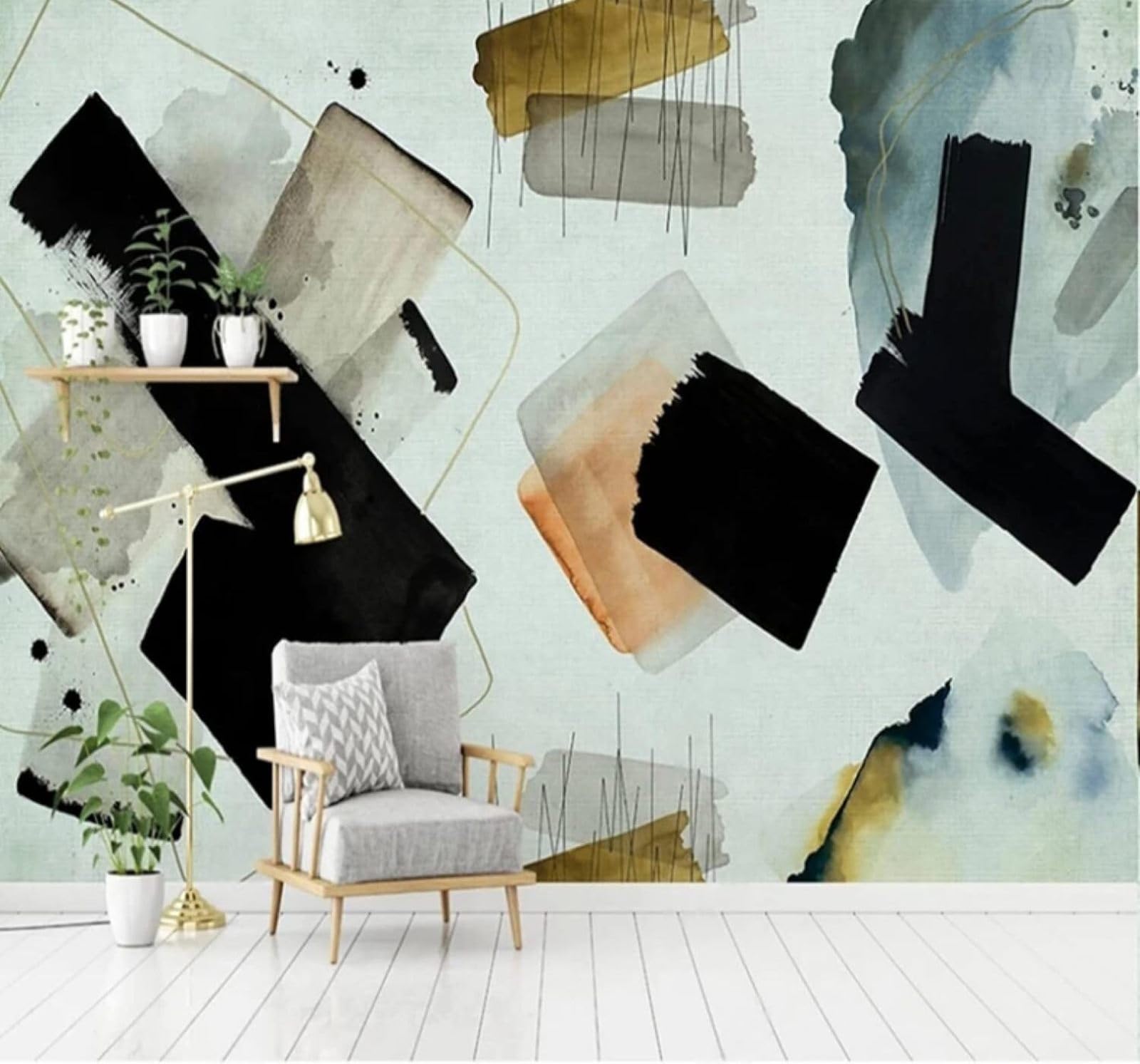 XLMING Abstract Ink Wash Doodle Geometric Art 3D Wallpaper Luxury Silk Study Dining Feature Sofa Grey Bedroom Living Room Tv Decorative Wall-150cm×105cm