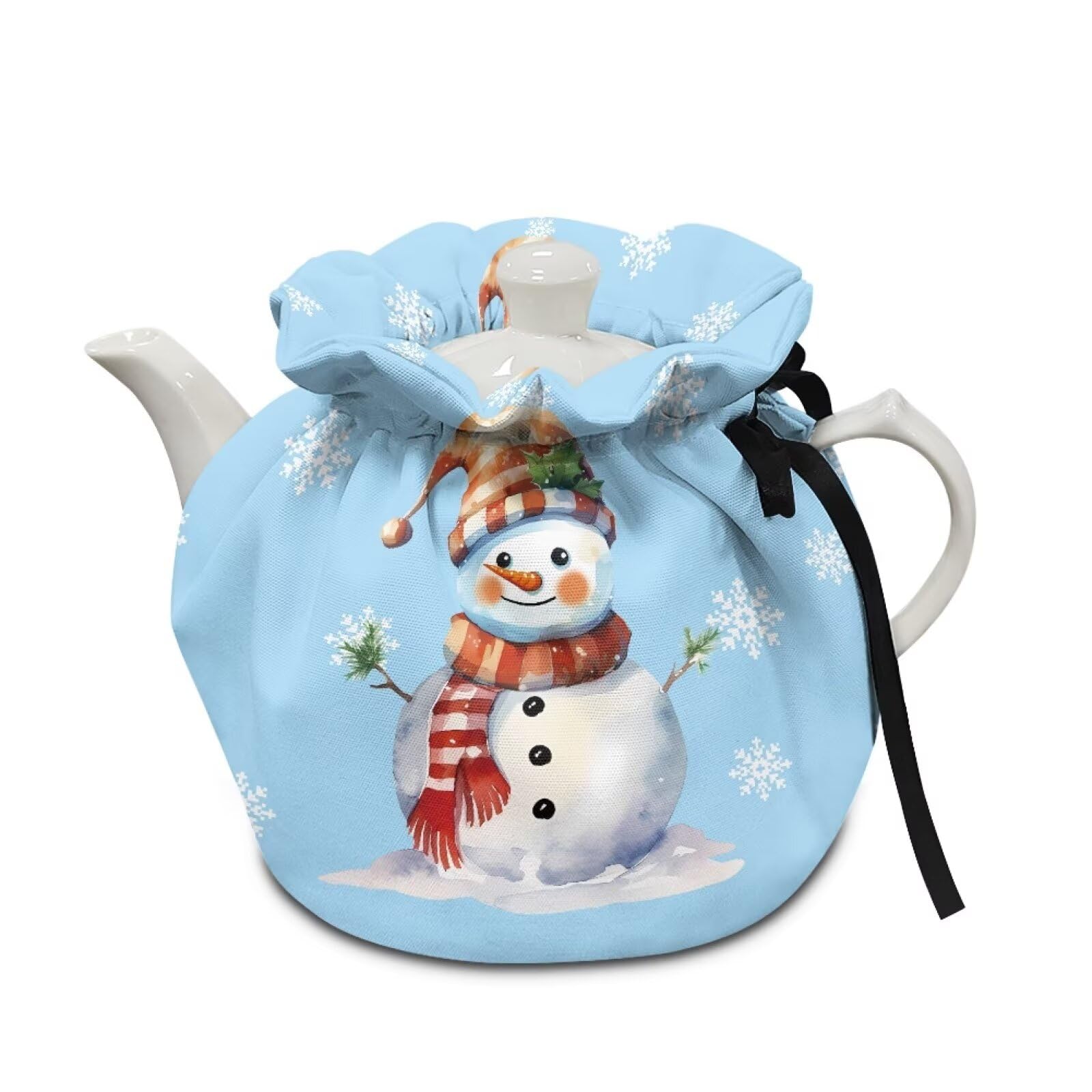 Christmas Snowmen Insulated Dustproof Kitchen Tea Pot Dust Cover Breakfast Warmer Tea Cozies with Drawstring for Home Kitchen Table Decoration