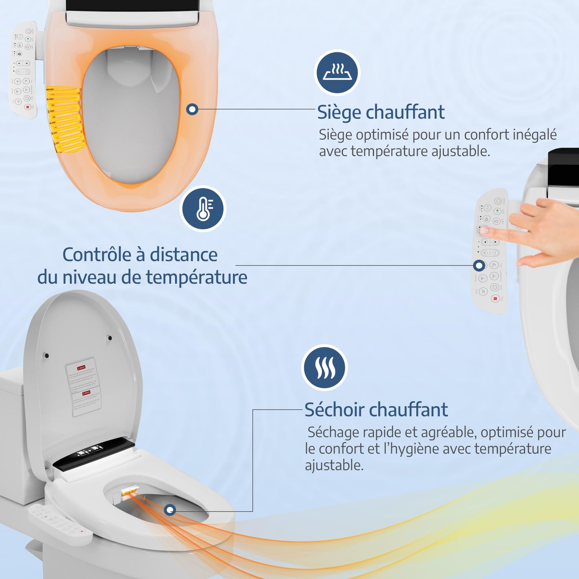 Marque Française : Siège Toilette Japonaise Complet, Abattant WC Japonais Electrique Lavant Séchant avec cuvette Japonaise Chauffante et Innovante, Bidet WC eau chaude, Confort et Élégance