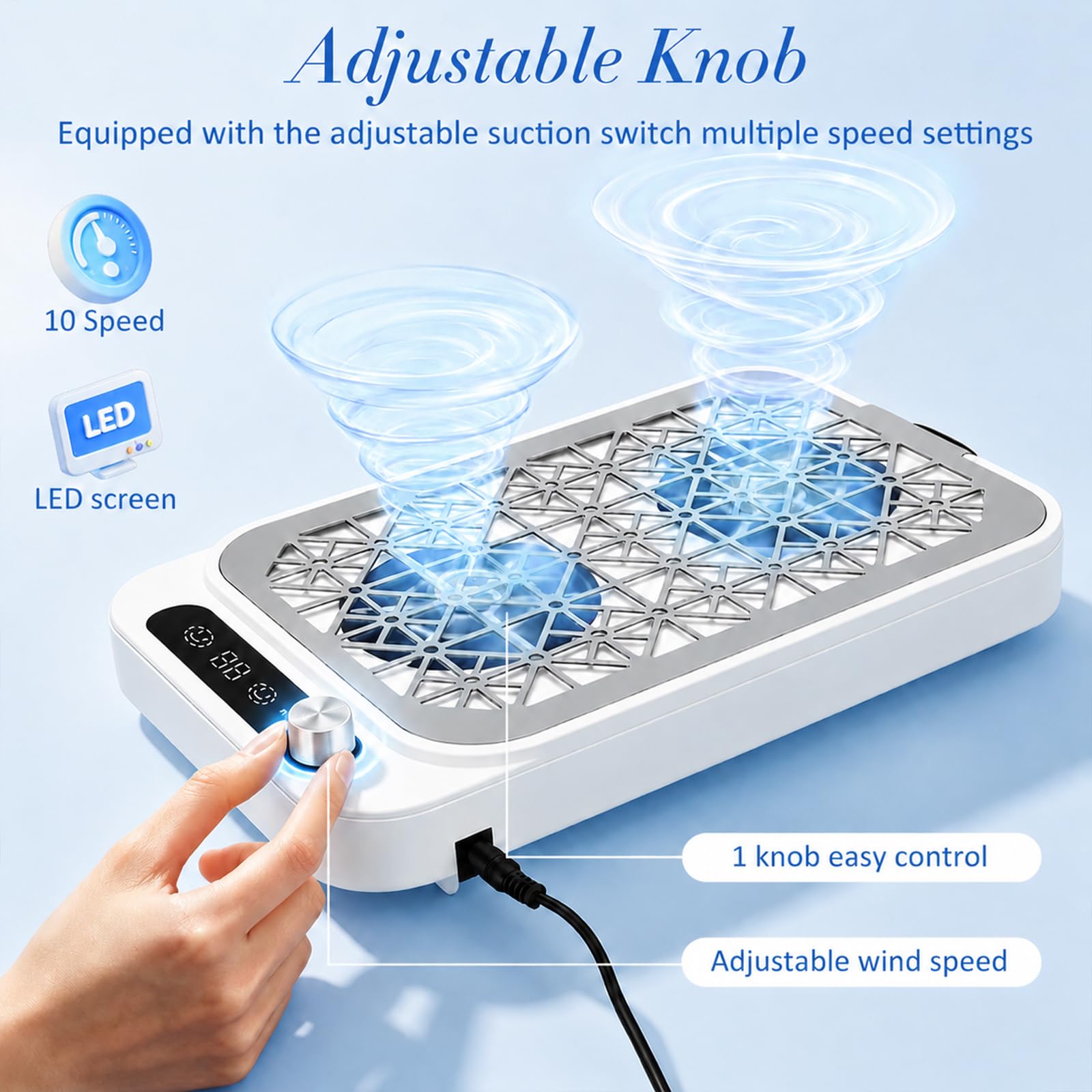 Aspirador de Polvo para Uñas Profesional 8000RPM, Aspirador Uñas con 10 Niveles de Velocidad Regulables & Pantalla LED, Extractor de Polvo para Manicura con Filtro, Silencioso para Salón y Casa