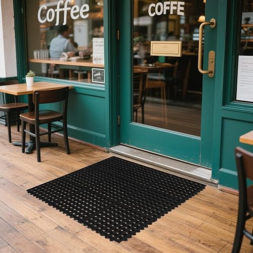 Vista 8 de ROVSUN Tapete de goma entrelazado resistente de 36 x 36 pulgadas, tapete comercial antideslizante con orificios de drenaje, diseño antifatiga