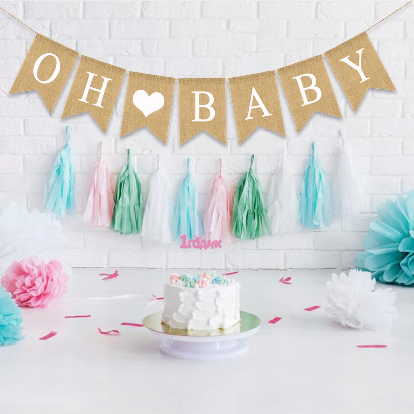Amosfun 'It's A Girl' Jute Bunting Banner - Strawberry Print Rustic Garland For Baby Shower, Christening, Nursery Decor
