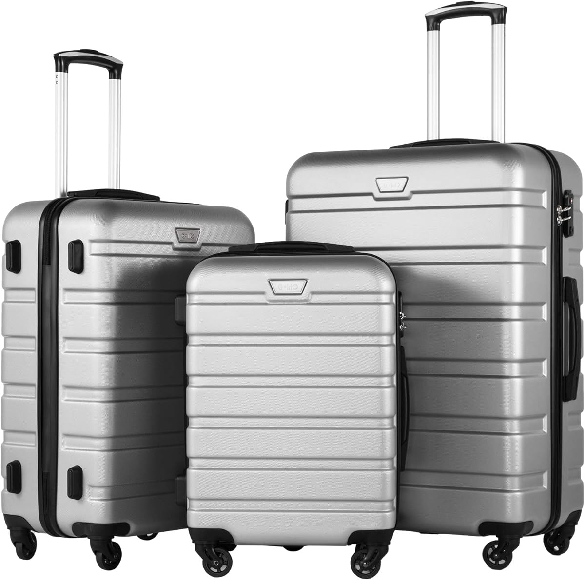 Coolife Luggage 3 Piece Set, Lightweight Durable Hardshell Suitcase set with 360° Spinner Wheels, TSA-approved Lock, Checked Family Travel Luggage sets, 20/24/28 Inch, Silver