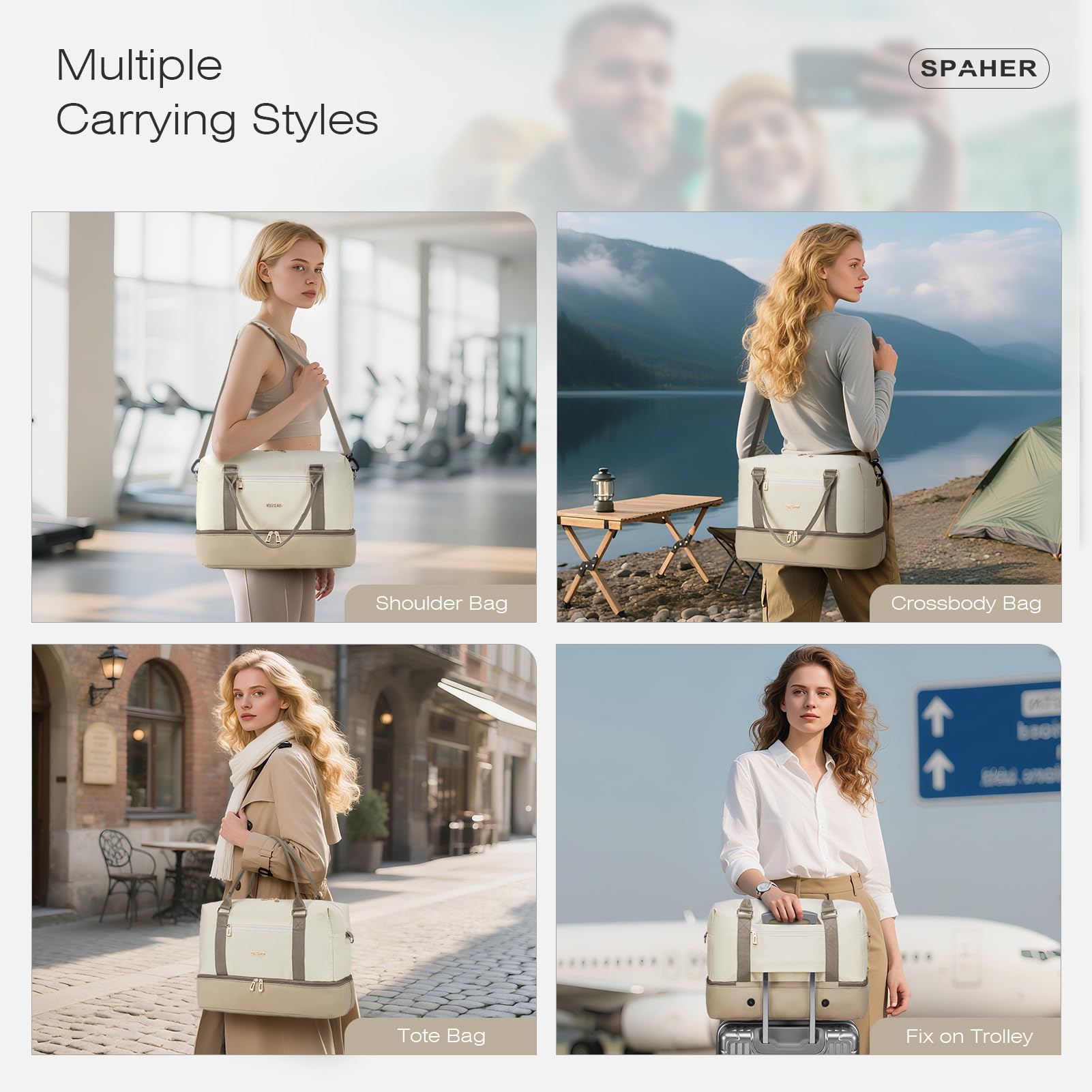 SPAHER Bolsa de Viaje 45x36x20 EasyJet Equipaje de Mano Bolsa de Deporte Mujer con Compartimento de Zapatos Bolsa de Gimnasio Grande Impermeable Bolsas de Fin Semana Mujer Gym Bag Cabin Duffle Bag