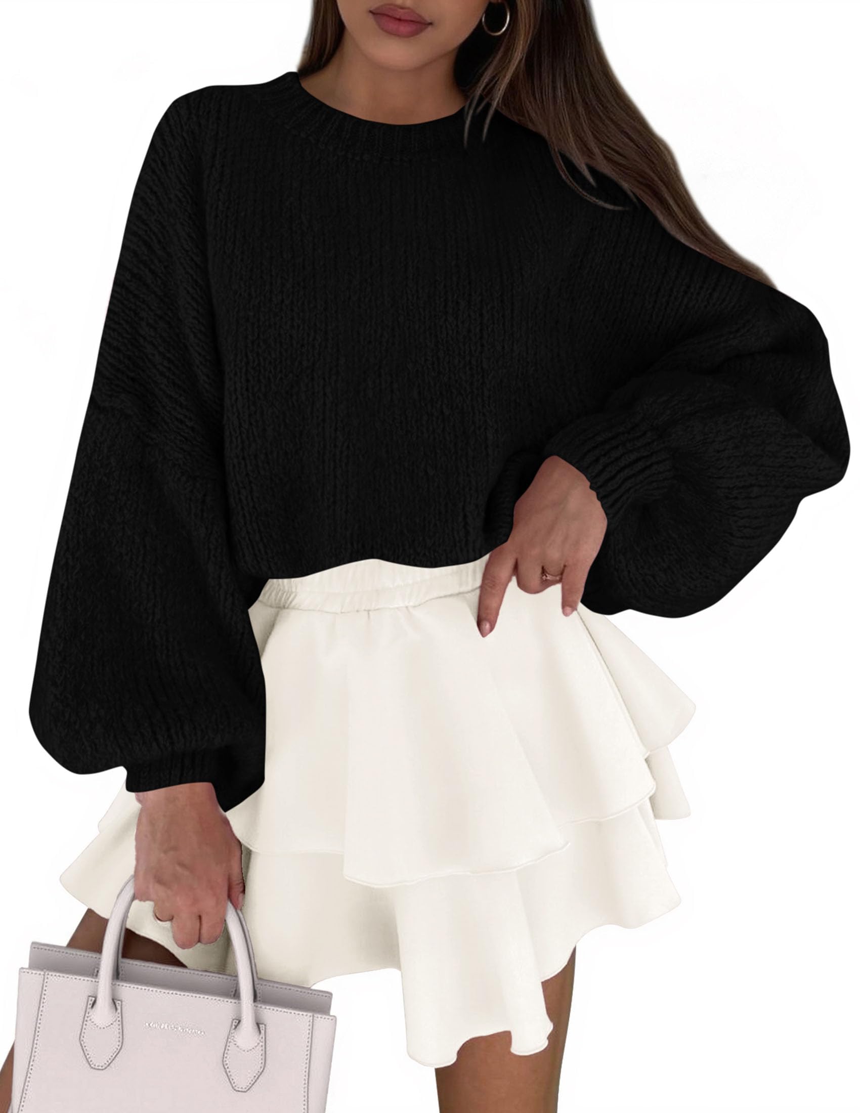 PRETTYGARDEN Sweaters for Women 2026 Fall Chunky Knit Long Sleeve Crew Neck Oversized Pullover Tops Winter Fashion Clothing
