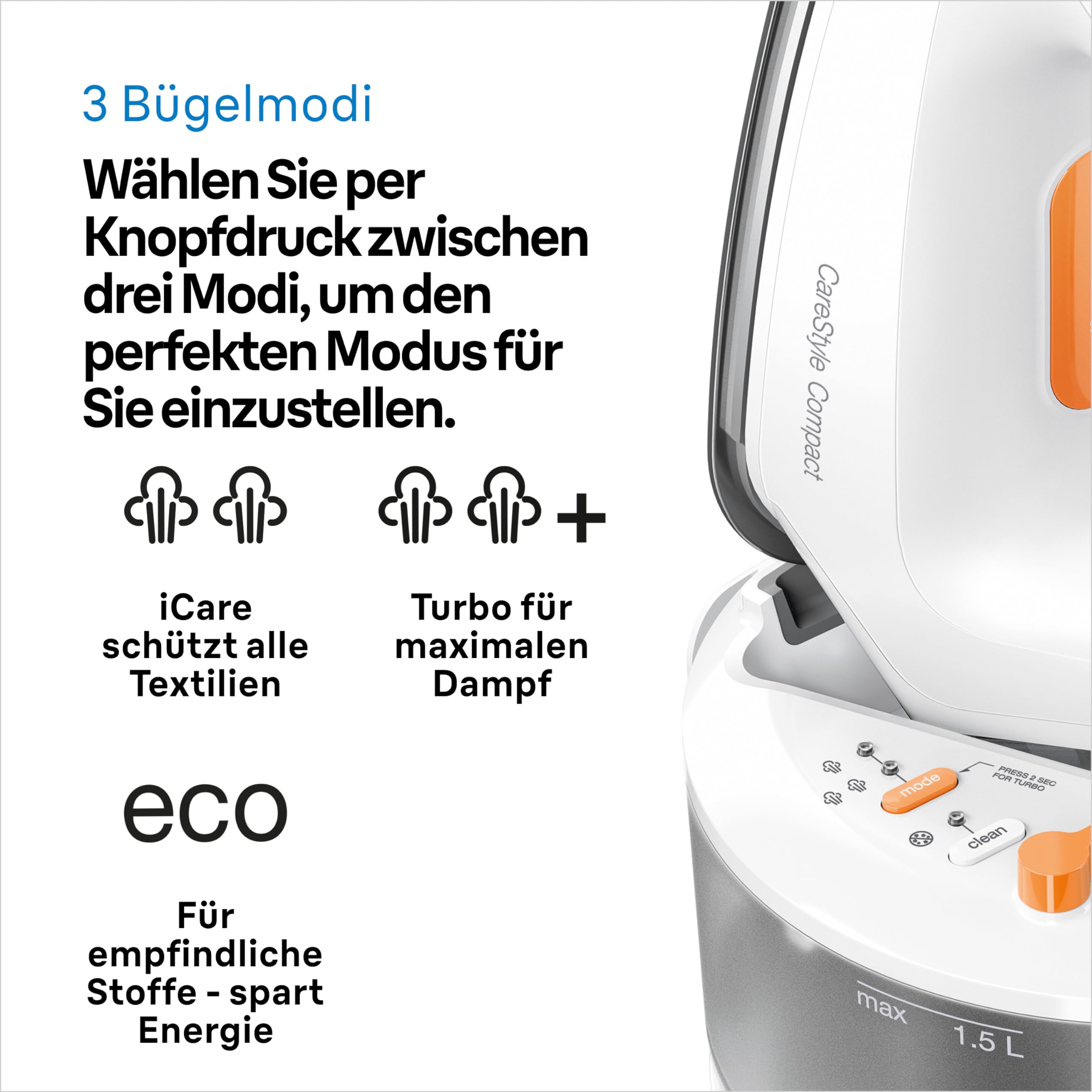 Braun CareStyle Compact IS 2132 WH Dampfbügelstation - Dampfbügeleisen mit FreeGlide 3D Bügelsohle, Vertikaldampf, 2400 Watt, Pumpendruck 5,5 bar, Dampfstoß 400 g/min, großer 1,5 l Wassertank, Weiß