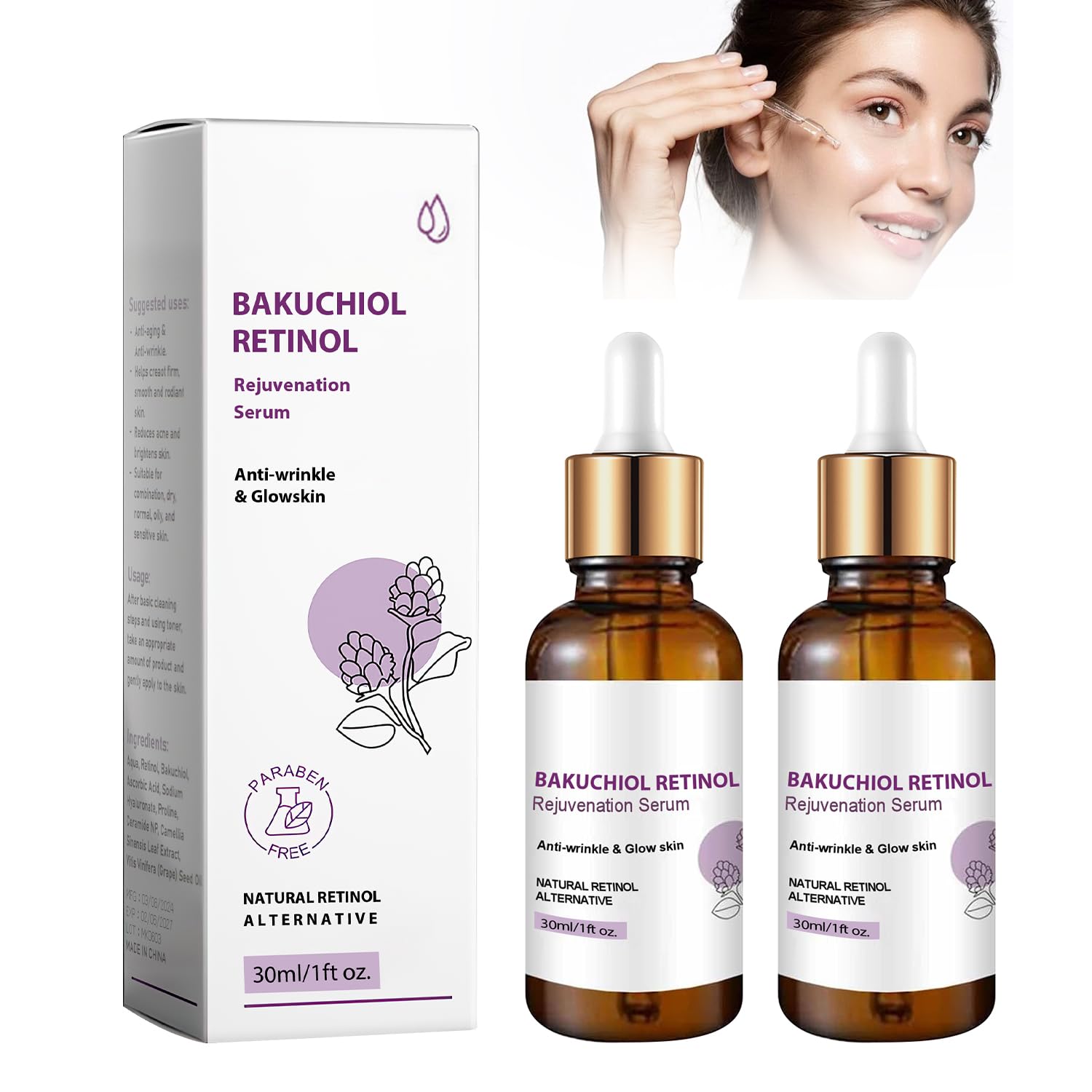 Venature Bakuchiol Retinol Rejuvenation Serum, Venature Bakuchiol Face Serum, Venature Bakuchiol Retinol Serum Anti Aging, Hydration and Moisturize, for All Skin Types