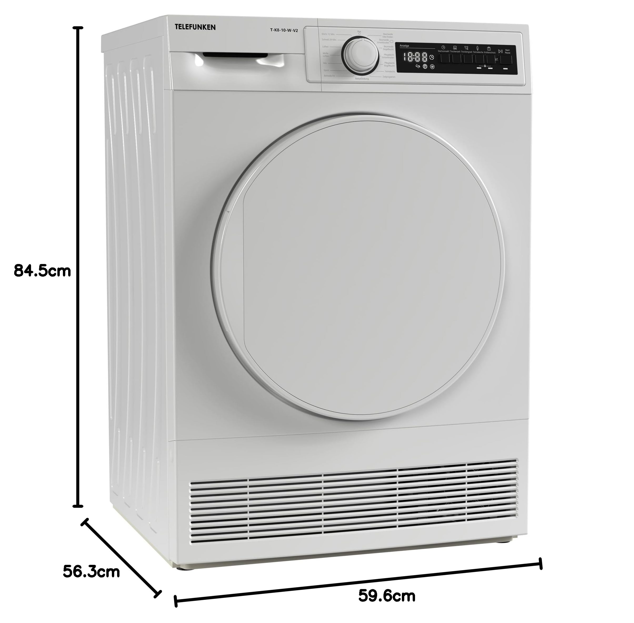 Telefunken T-K8-10-W-V2 Trockner, 8kg Kondenstrockner mit 15 Programmen, Knitterschutz & Trommelreversierung, weiß