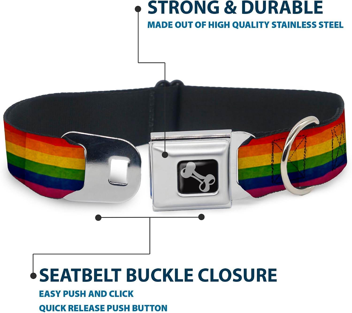 Dog Collar Seatbelt Buckle Flag Pride Distressed Rainbow 9 to 15 Inches 1.0 Inch Wide
