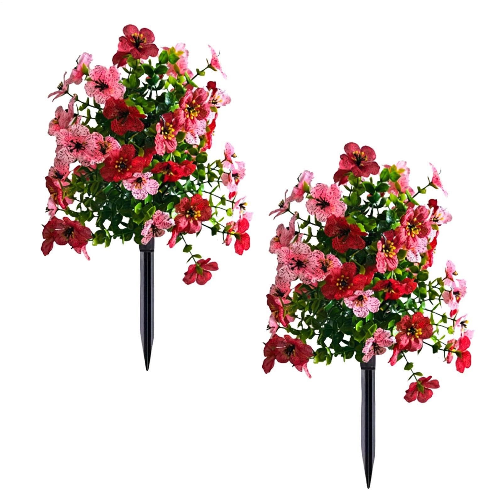 Flores artificiales para exterior con estacas en pack de 2 plantas resistentes para jardín