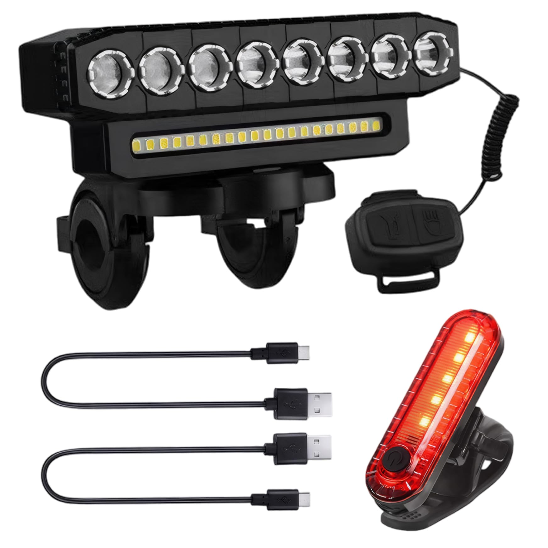 Clacson per Bici elettrica, luci per Bici a LED Anteriori e Posteriori Impermeabili Ricaricabili a 6 modalità per Esterni, Faro