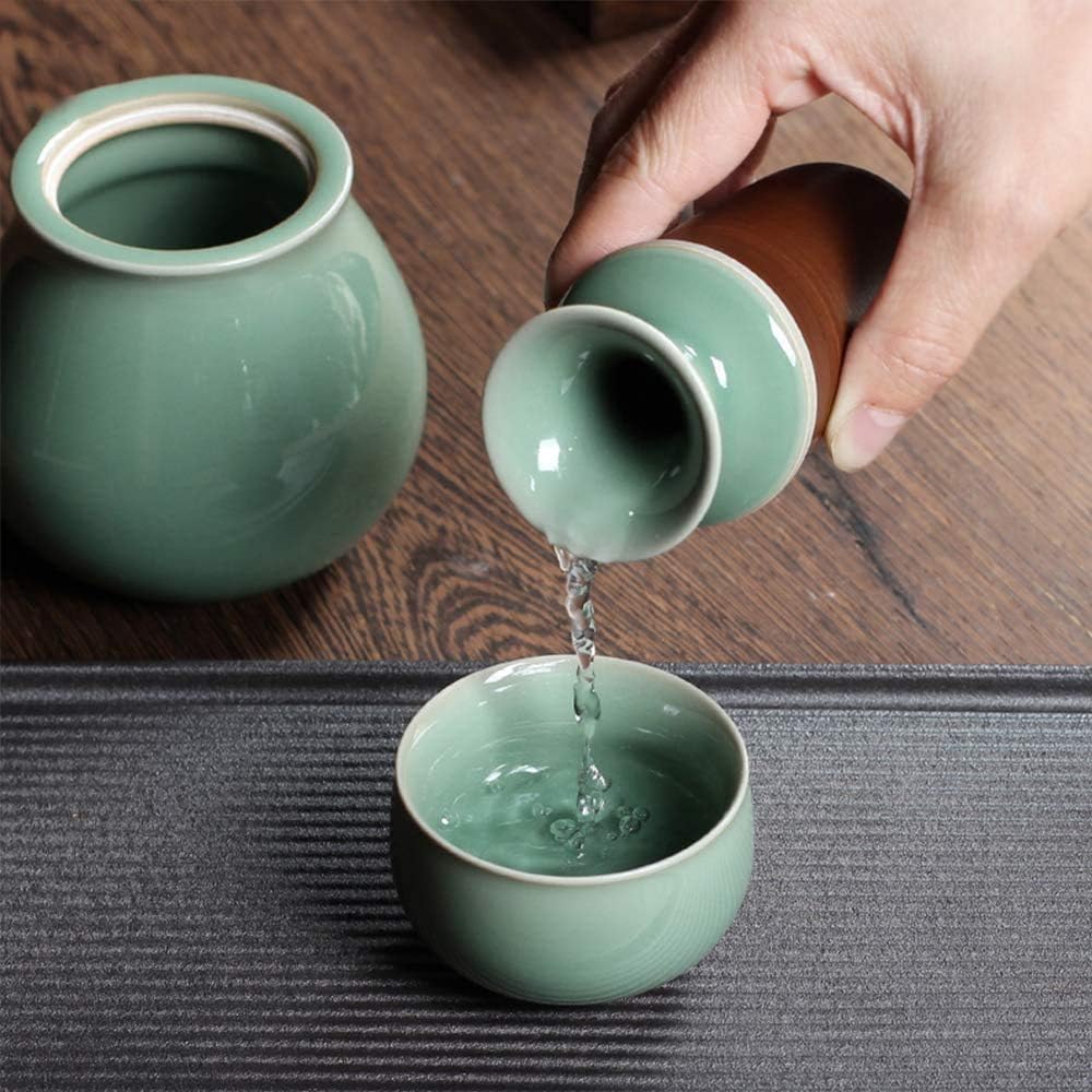 Sake Set 4 Pieces Elegant Celadon Wine Glasses with Gift Box Include 1 Pc Sake Pot 2 Pc Sake Cups 1 Pc Warmer Pot for Cold/Warm/Shochu/Tea Best Gift
