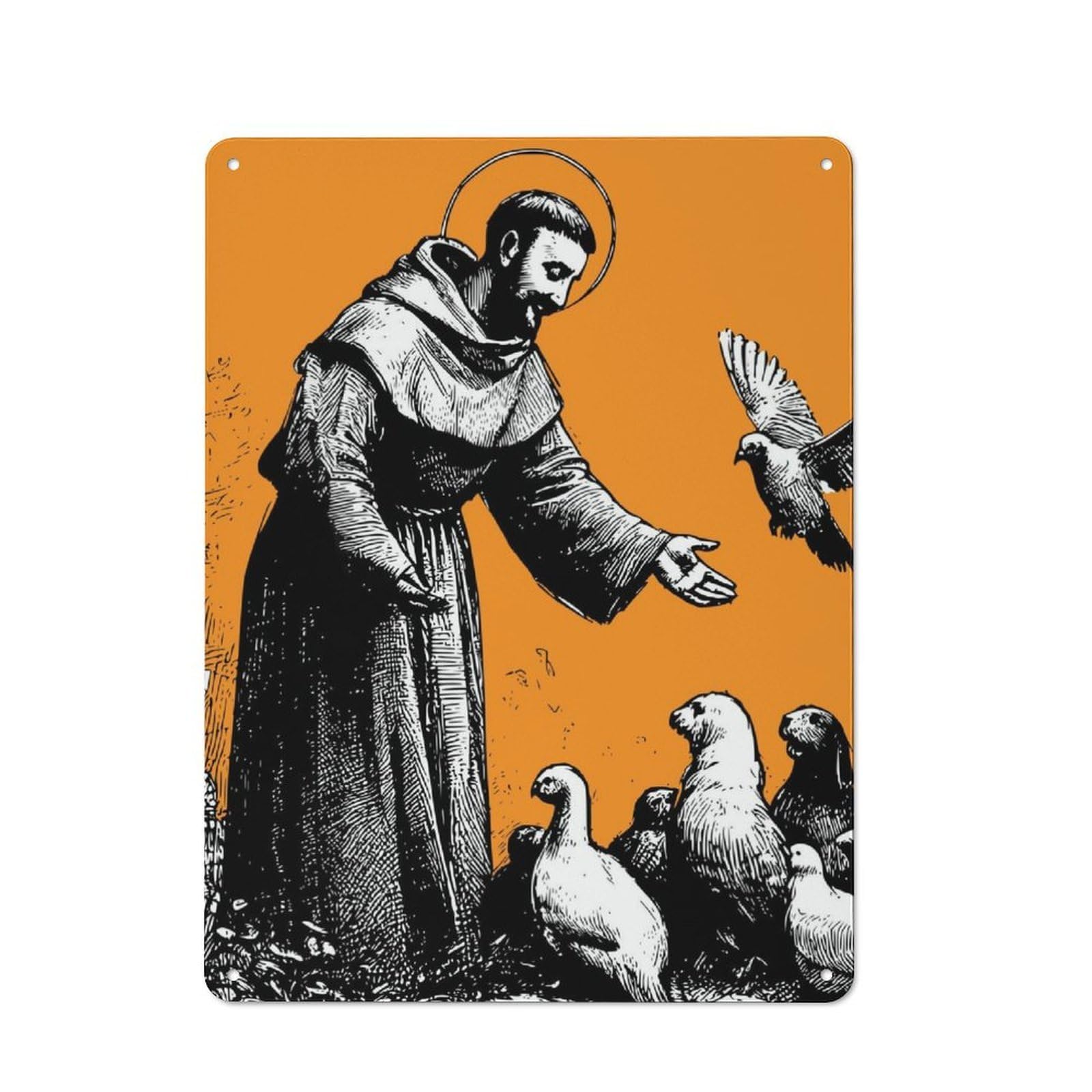 Junmoney St Francis Of Assisi Saint Metal Plaque 40X30cm With For Workshop Wall, Retro Decor, For Garage, Workshop And Man Cave Decoration