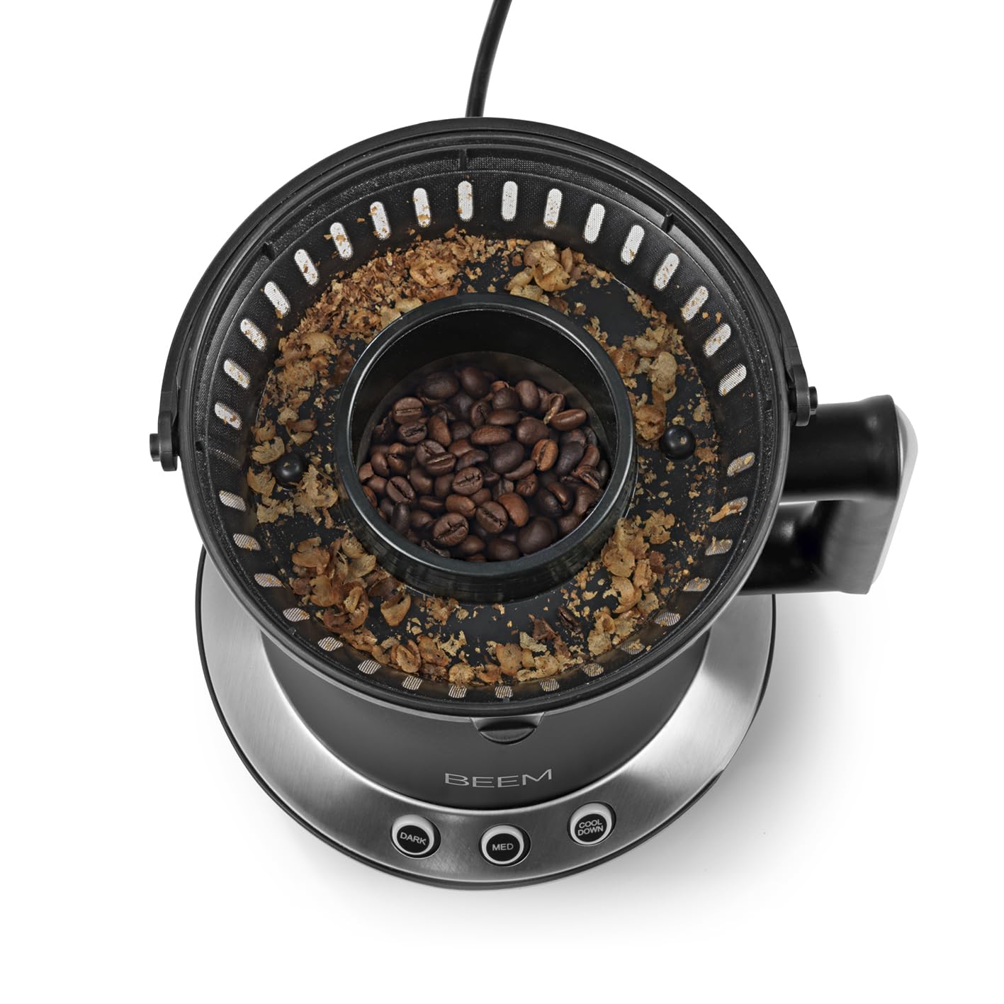 BEEM ROAST-PERFECT Torréfacteur avec 200 g de café brasil (grain entier non torréfié) | 2 degrés de torréfaction réglables [acier inoxydable, verre borosilicaté, noir]