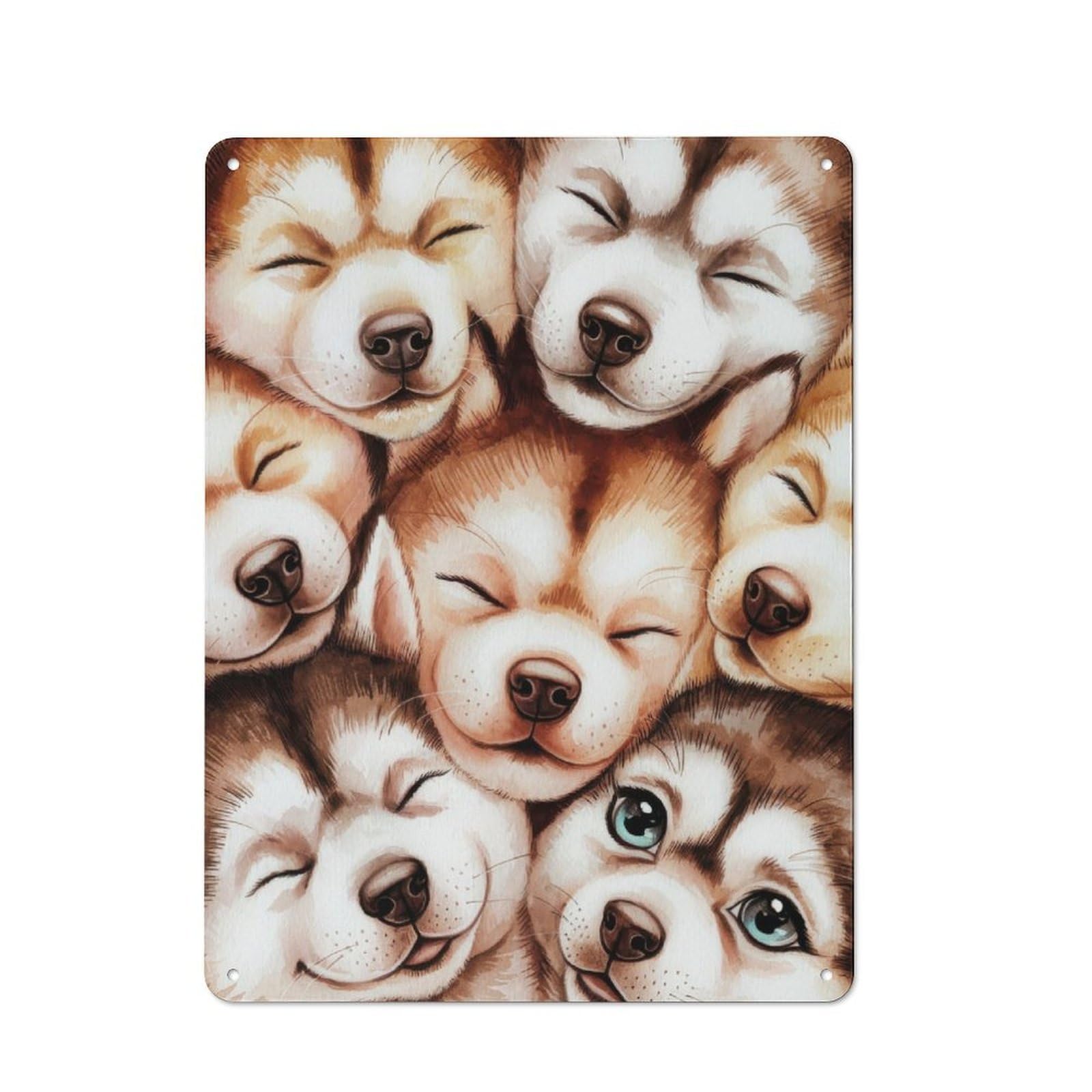 Junmoney Cute Husky Puppies Tin Sign 40X30cm With For Home Bar Wall, Vintage Decor, For Garage, Workshop And Man Cave Decoration