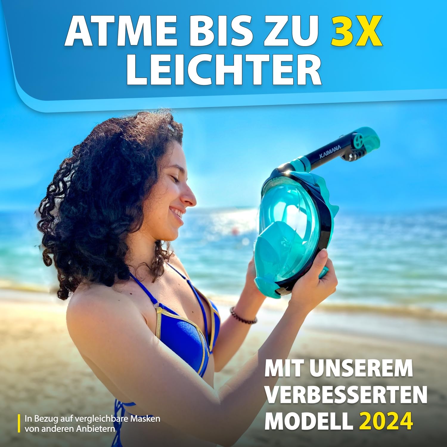 Die Preisgekrönte KAIMANA® Schnorchelmaske für Erwachsene & Kinder - absolut CO2 sicher - inkl. Tragetasche - Tauchermaske Erwachsene - Vollgesichtsmaske Tauchmaske