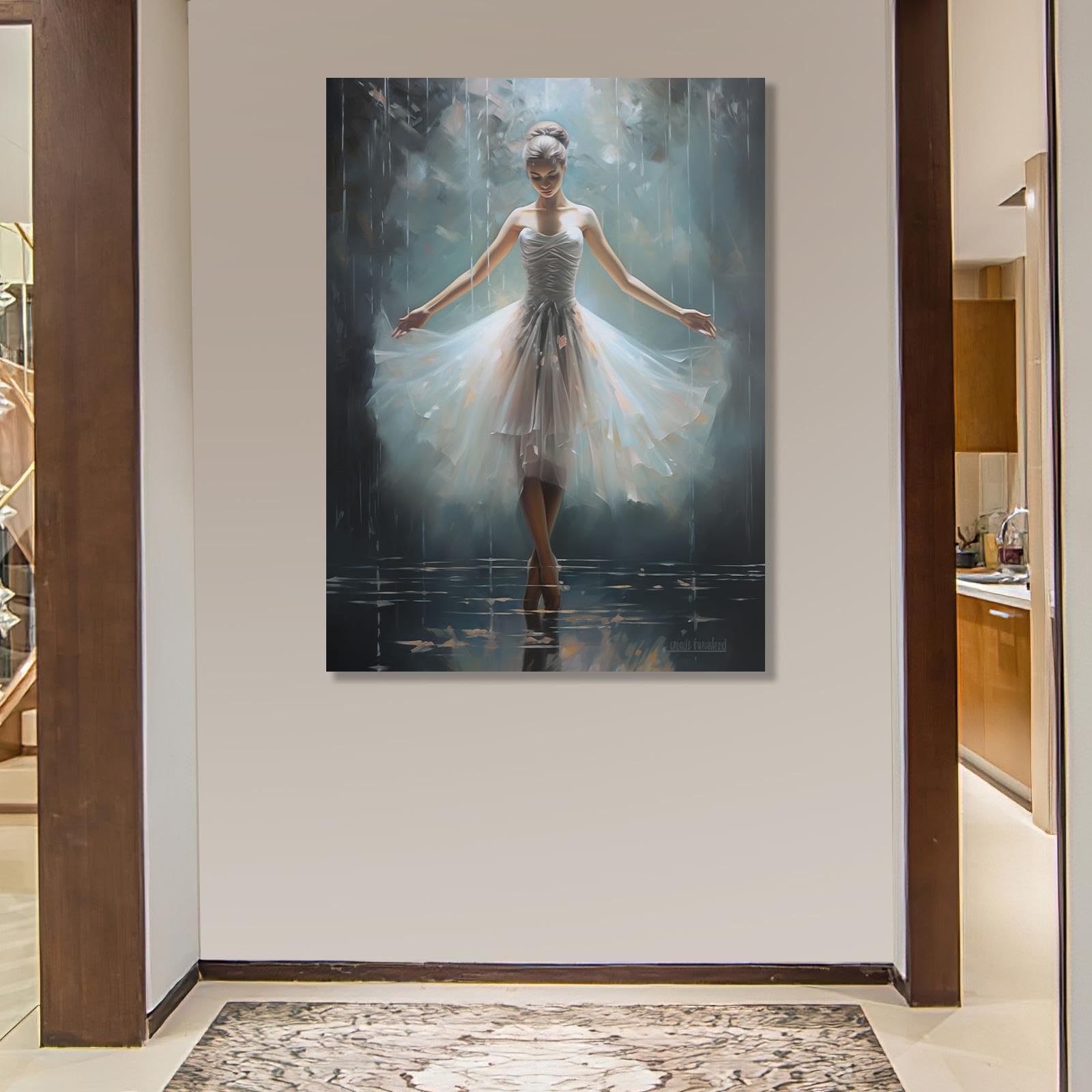 Decorazione da parete per danza, bellissime ballerine, tutù bianco, opere d'arte moderna e contemporanea per camera delle ragazze, decorazione da parete per balletto, 80x120 cm/31x47 in con cornice