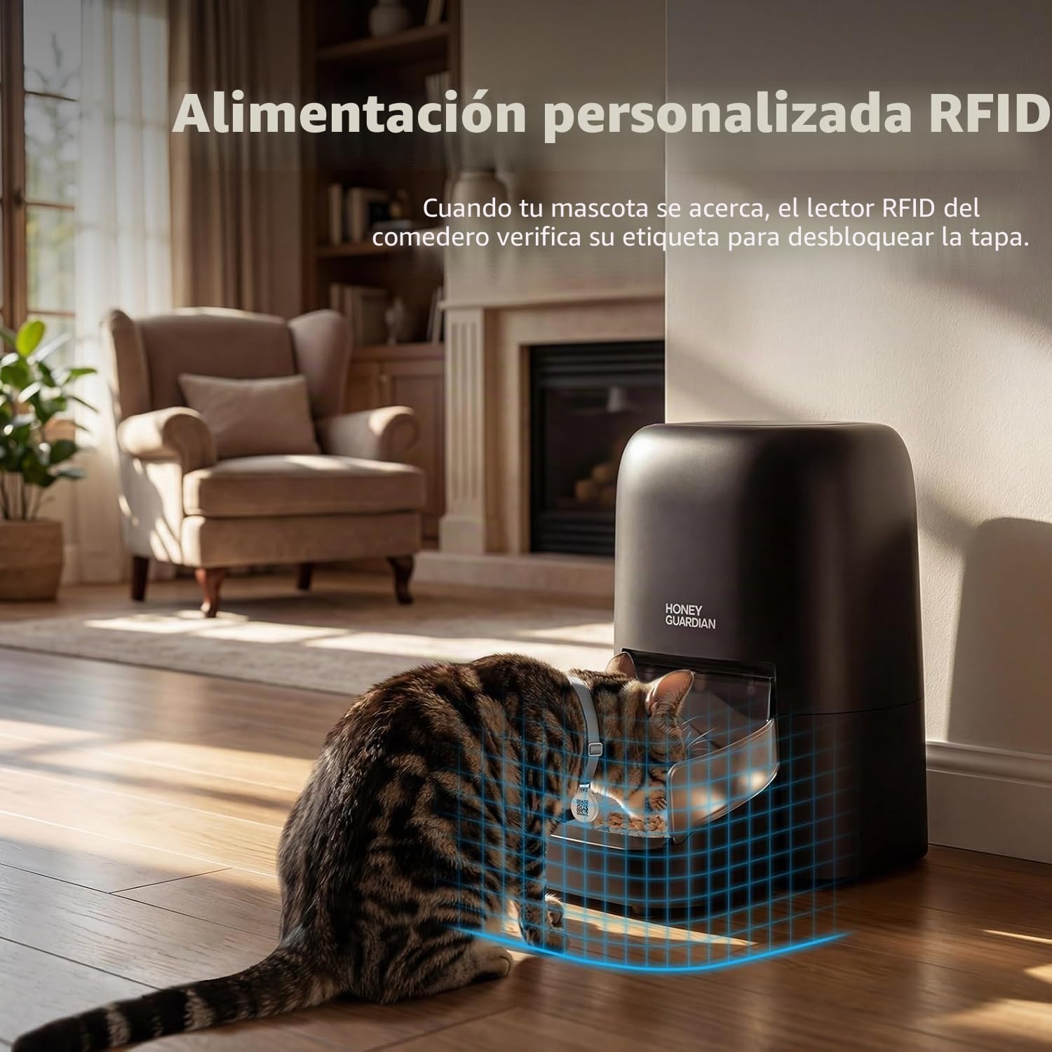 HoneyGuaridan RFID Comedero Automático para Gato, Comidas Activadas Mediante RFID, 5G WiFi Dispensador de Comida Gatos, Ideal para Hogares con Varias Gatos y Diferentes Regímenes Alimenticios