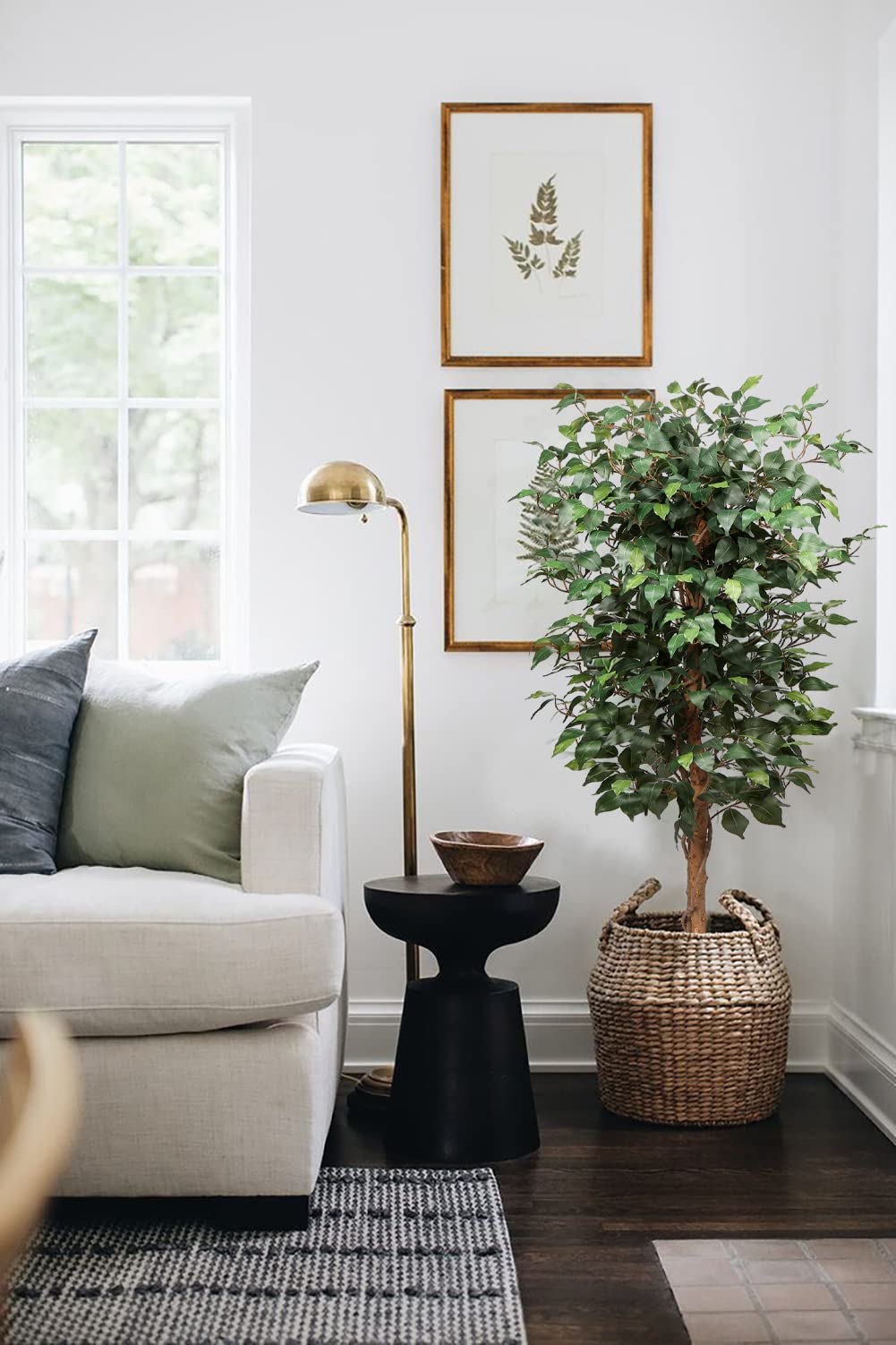 Ficus Benjamini Plante artificielle avec tronc en bois véritable Idéal pour la décoration intérieure Vert